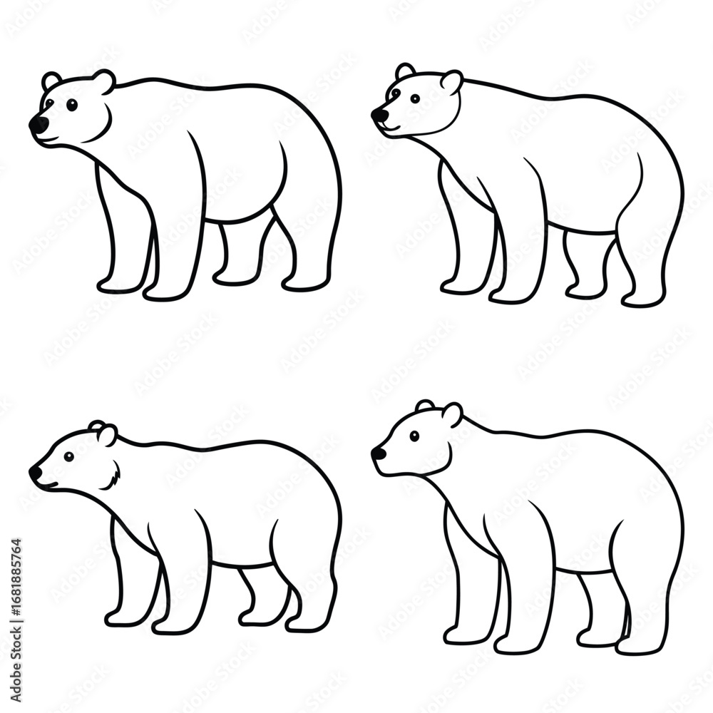 Fototapeta premium polar bear vector line art icon set