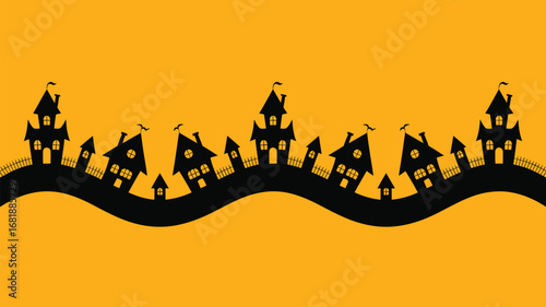 Spooky haunted houses silhouette collection on orange background for Halloween celebrations