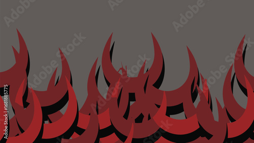 Fiery abstract design with dynamic red flames against a stark gray background, evoking intensity