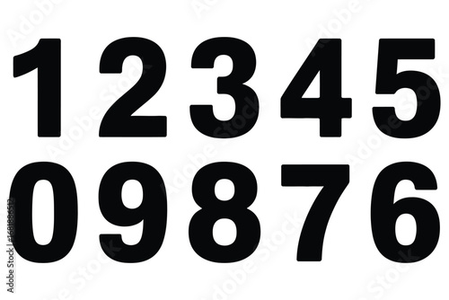 Bold Number Font Vector Set - Black Digits 0 to 9