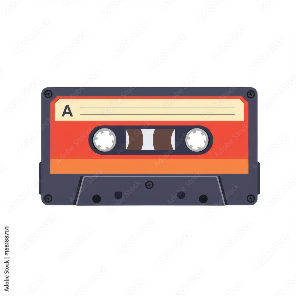 Obraz premium Retro Red and Orange Cassette Tape Illustration