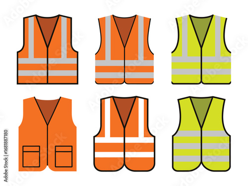 High Visibility Safety Vest Set - Reflective Workwear Icons Collection