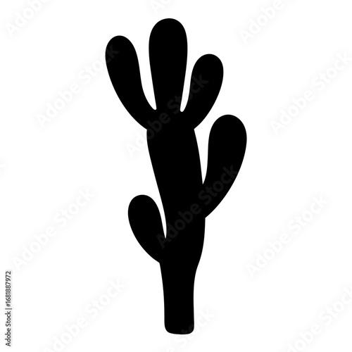 Black silhouette of a stylized cactus plant on a white background