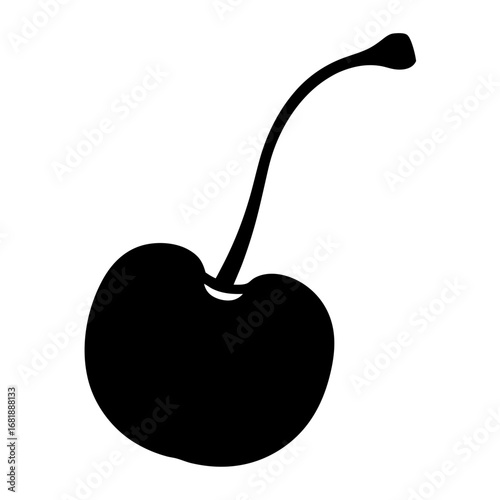 Silhouette of a Single Cherry with Stem on a White Background