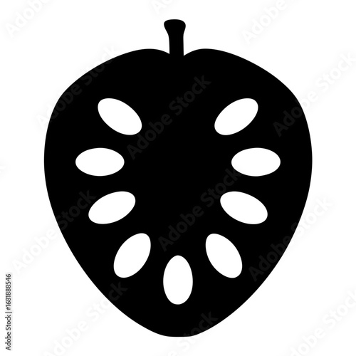 Silhouette of a sliced sugar apple showing the seeds inside the fruit
