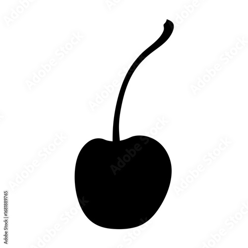 Simple black cherry silhouette against a white background creating bold contrast
