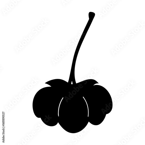 Abstract stylized black rowan berries, cluster of berries with a stem