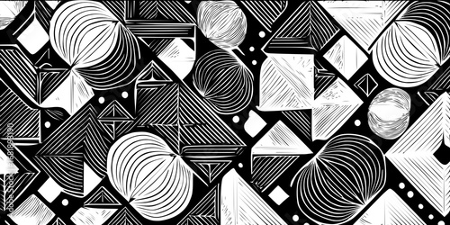 Abstract seamless  black  pattern with geometric figures  on white background in abstract style vector illustration