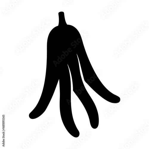 Silhouette of a Decomposed Squidlike Creature with Tentacles on White Background