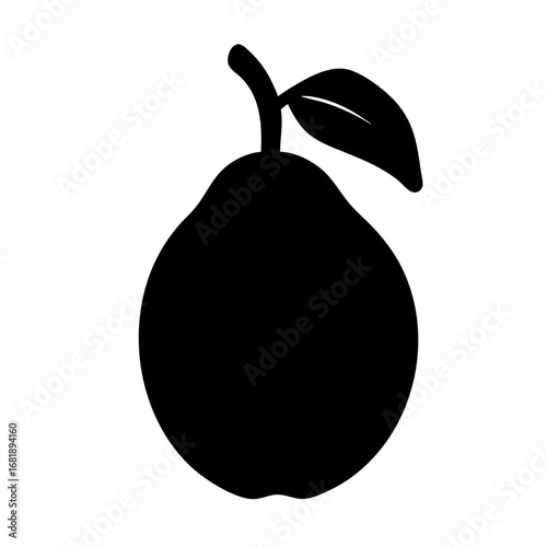 Single pear fruit vector illustration in black and white silhouette style