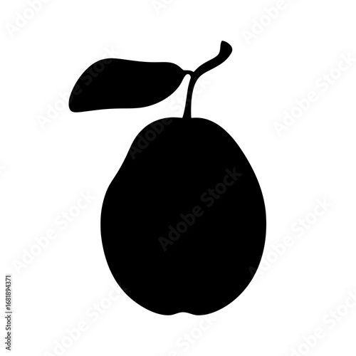Silhouette of a Rounded Fruit with Leaf and Stem on a White Background