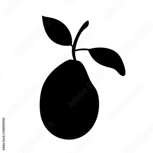Minimalist Silhouette of a Pear with Leaves in Black and White