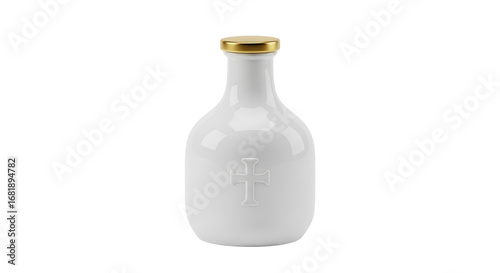 Obraz na płótnie Isolated holy water bottle with a cross and a gold lid for religious ceremonies