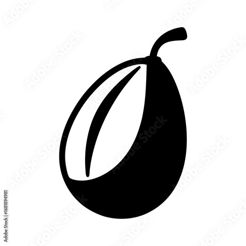 Stylized graphic representation of a halfpeeled lychee fruit in black