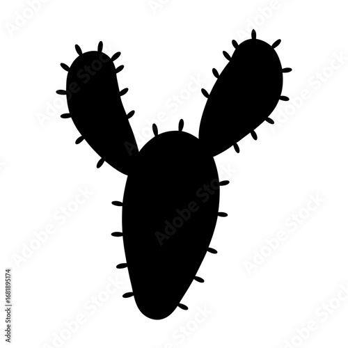 Simple black cactus plant with thorns on a white isolated background