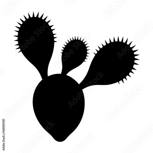 Silhouette of a prickly pear cactus, a desert plant with sharp thorns