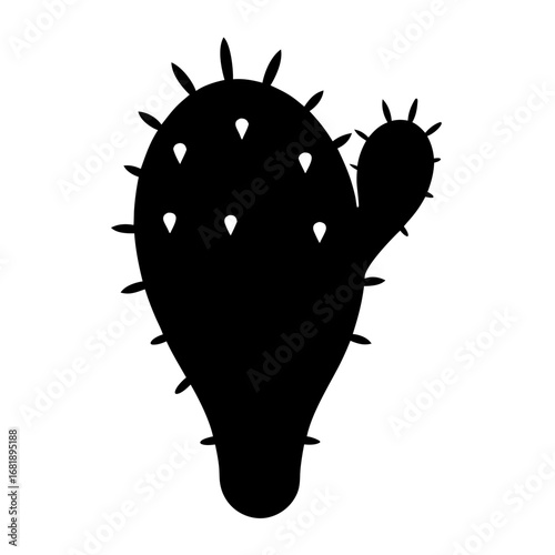A striking black silhouette of a Prickly Pear cactus on white background