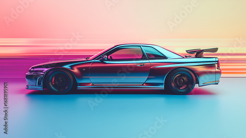Beautiful illustration of a beautiful automobile, car, speed.