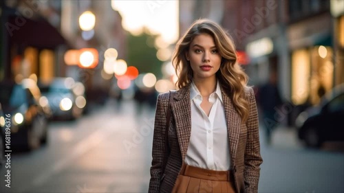 Woman stylish business attire urban street
