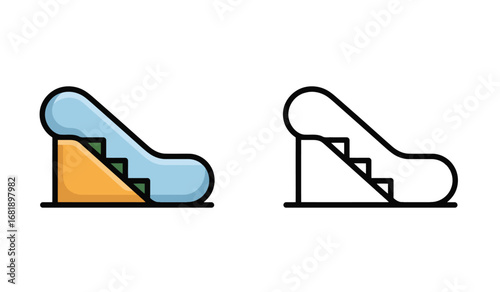 Escalator Icons in Color and Outline Style Representing Modern Transportation and Accessibility Features