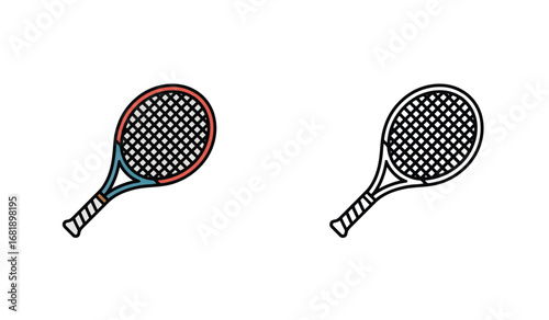 Two Tennis Rackets, One Colorful and the Other in Black and White Outline Style