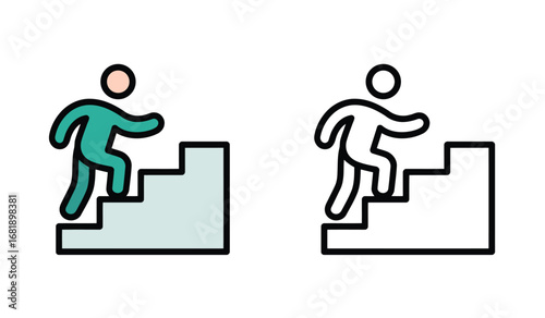 Man climbing up the stairs vector concept icons of business development and career success