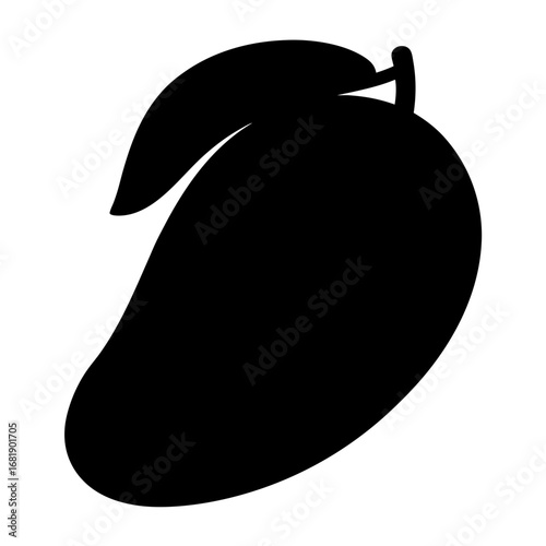 Black silhouette image of a luscious tropical mango fruit with a leaf
