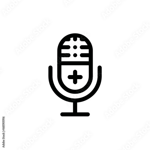 Microphone Icon with Plus Symbol Symbol of Addition and Sound Recording on White Background