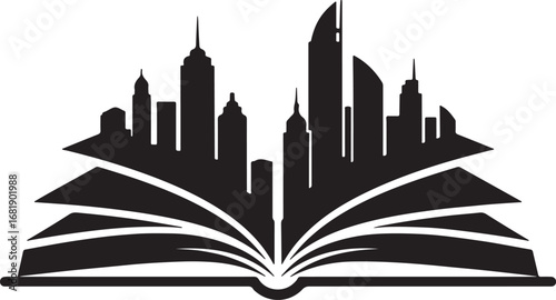 Book Transforming into City Skyline Silhouette Logo, Knowledge and Urban Growth Creative Vector Design Minimalist Style