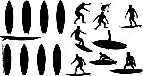 Surfboard vector set, surfing silhouettes, surfboard silhouettes, ords	