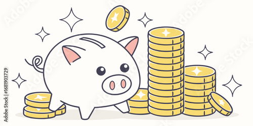 piggy bank savings money coins financial planning illustration design and isolated on white background.