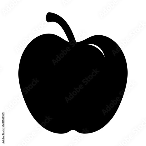 Minimalist black apple silhouette with a shiny white reflection effect