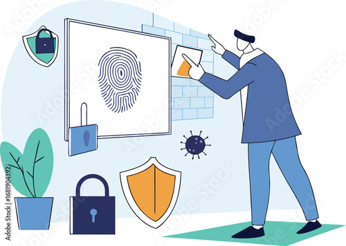 Person using fingerprint scanner for security access biometric authentication