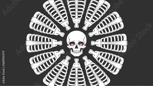 Striking skull and ribcage mandala design creates a powerful statement for your projects