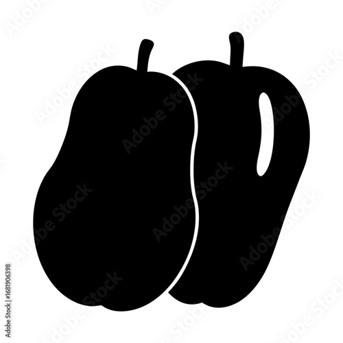 Silhouette of two pears overlapping, with stem, abstract, isolated vector drawing