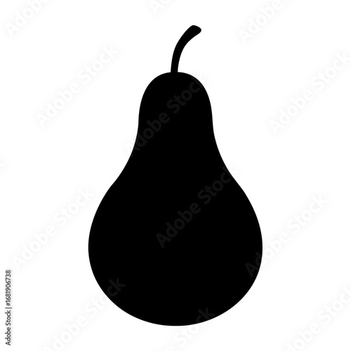 Silhouette of a pear fruit, black on white background, isolated fruit