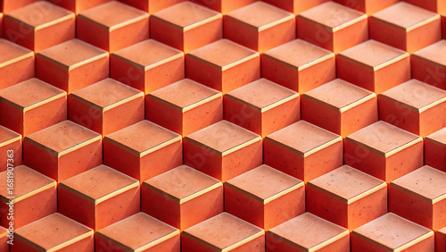 Geometric pattern of repeating orange cubes creating a textured surface isolated on transparent background