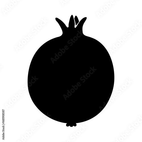 A strikingly dark black silhouette of a ripe, juicy, and luscious pomegranate