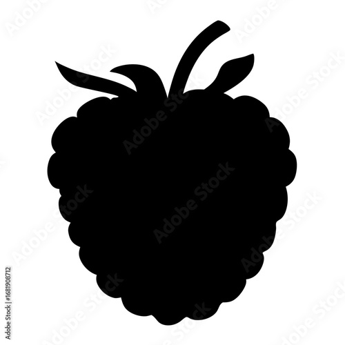 A silhouette of a luscious raspberry with stem and leaves, artistic design
