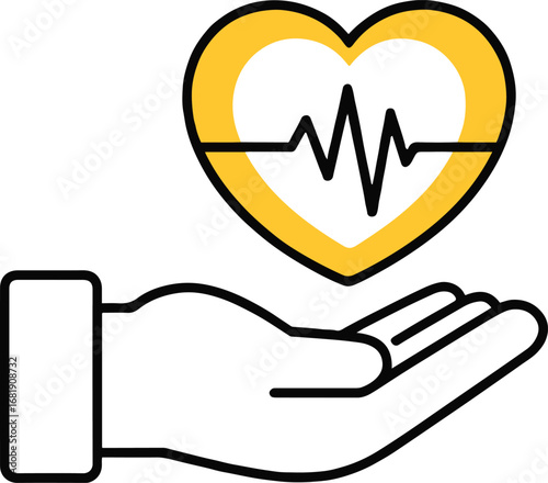 Vector art of heart in hand icon representing health, care, love, and support, symbolizing medical assistance, charity, donation, and wellness for a healthy lifestyle
