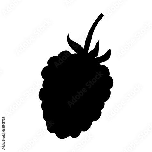 Silhouette of a ripe blackberry with stem and leaves illustration