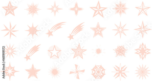 Collection of delicate pastel star and geometric shapes on a white background