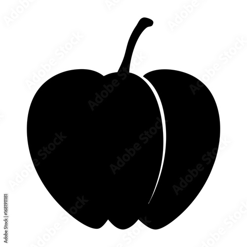 Striking minimalist black silhouette of a bell pepper with prominent stem
