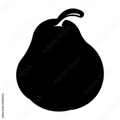 A simple, bold, and striking black silhouette of a ripe and juicy pear