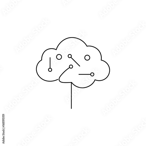 Brain icon with digital circuits, abstract neural tech design for AI, data, and futuristic concepts.