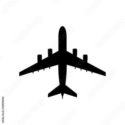 Airplane Silhouette Icon - Commercial Jet Aircraft Vector Illustration