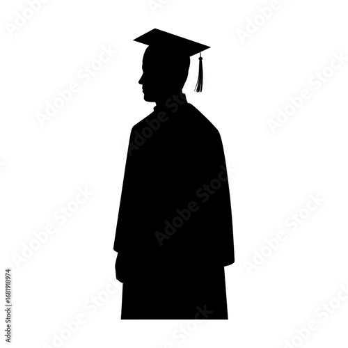 Graduate Silhouette Icon - Man in Cap and Gown Vector Illustration