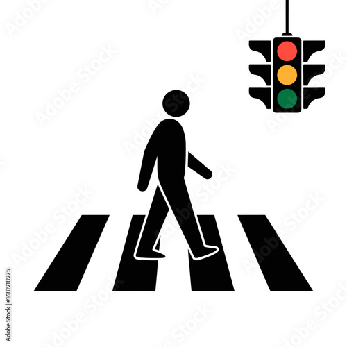 Pedestrian Crossing Icon - Crosswalk and Traffic Light Vector Illustration