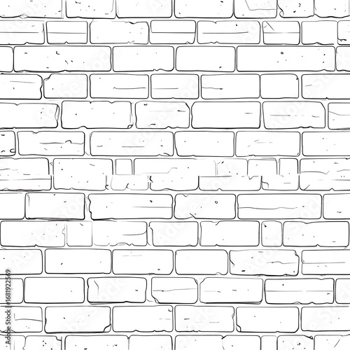 A detailed graphic depiction of a textured brick wall, showcasing the structure and aging effects through subtle linework.