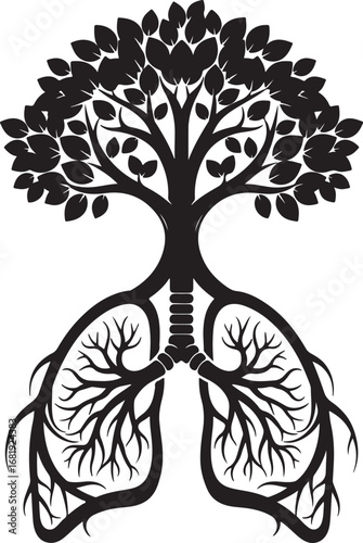 Tree with Branches Forming Human Lungs Silhouette Logo, Nature and Health Eco Concept, Minimalist Vector Design Isolated